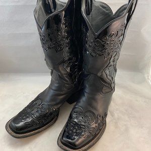 Corral Black Leather Square Toe Cowboy Boots